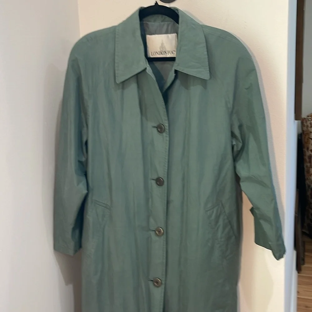 Vintage London Fog full length sagey green-blue trench coat - Picture 2 of 7